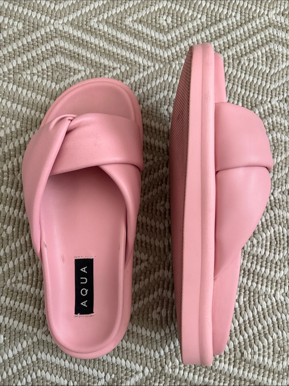 AQUA Pink Twist Slide Sandals - Women